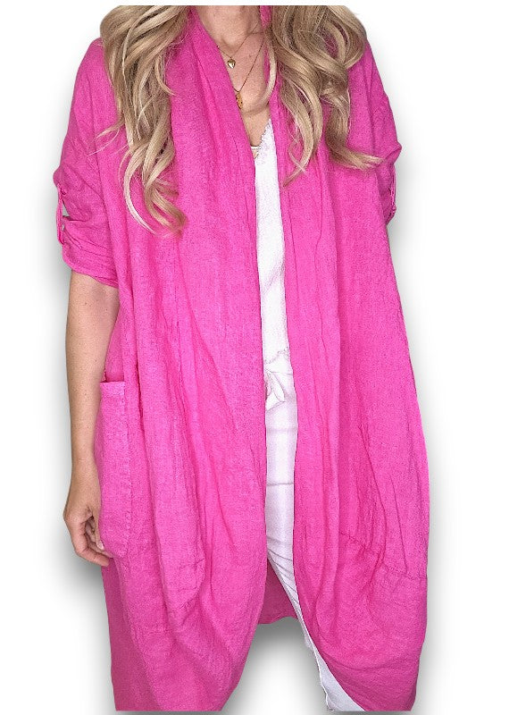 Hot Pink Linen Cover Up