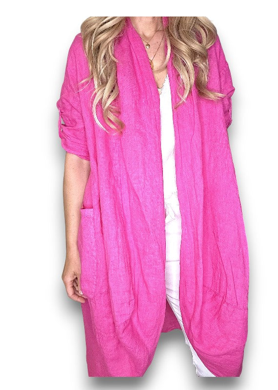 Hot Pink Linen Cover Up