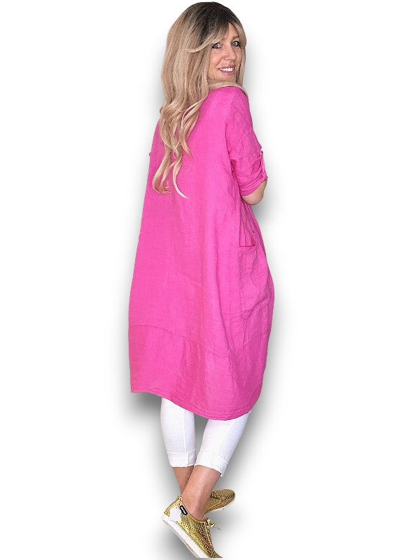 Hot Pink Linen Cover Up