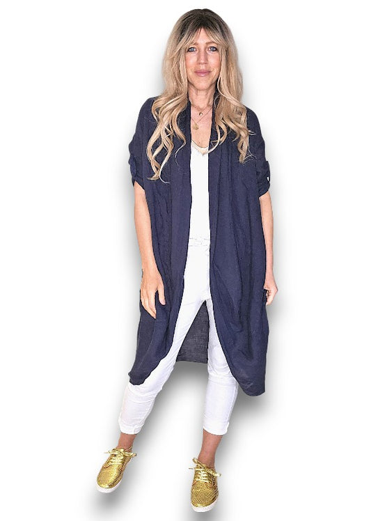 Navy Linen Cover Up