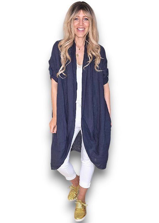 Navy Linen Cover Up