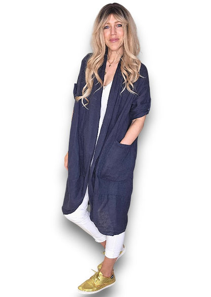 Navy Linen Cover Up