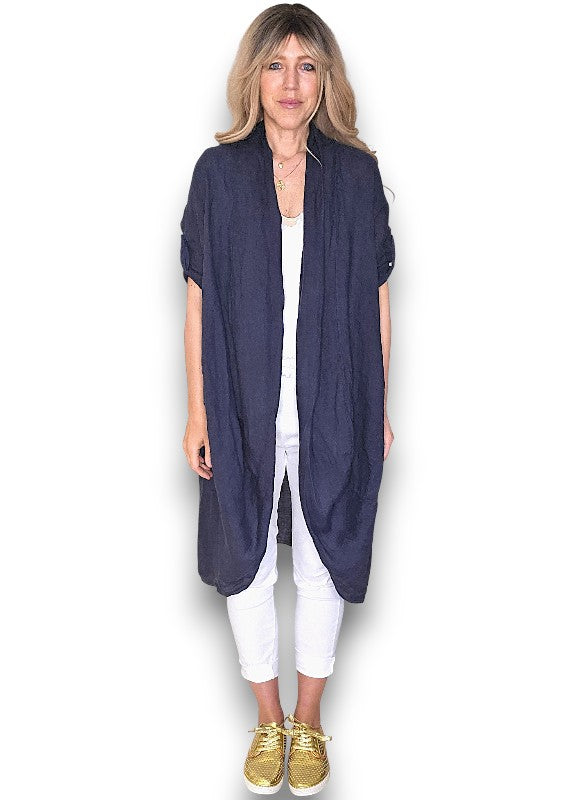 Navy Linen Cover Up