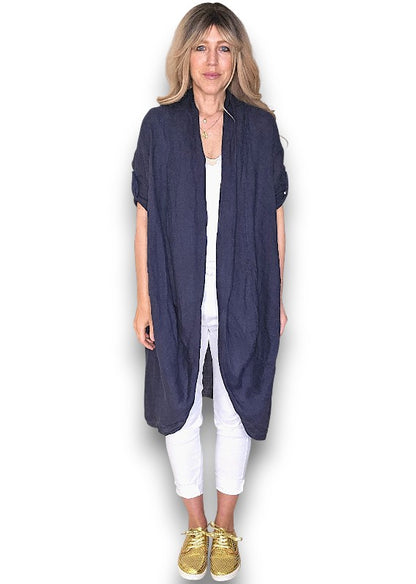 Navy Linen Cover Up