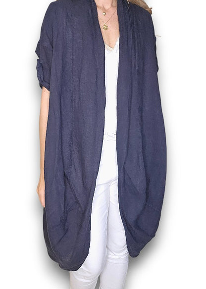 Navy Linen Cover Up