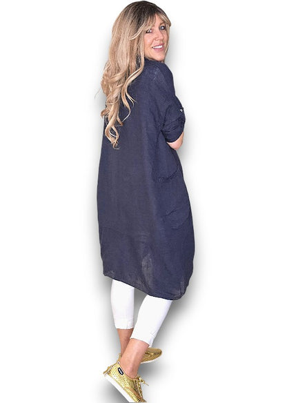 Navy Linen Cover Up