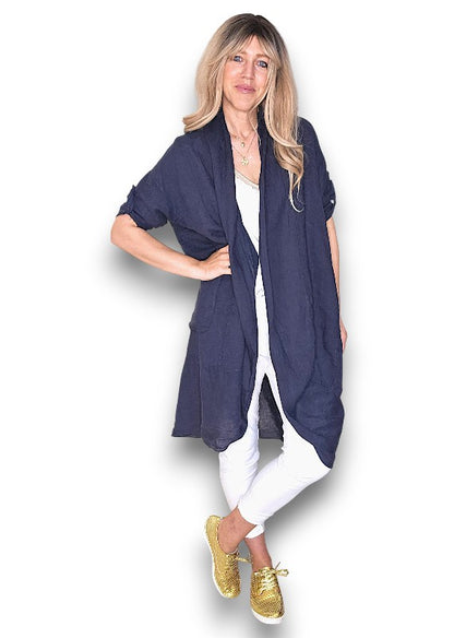 Navy Linen Cover Up
