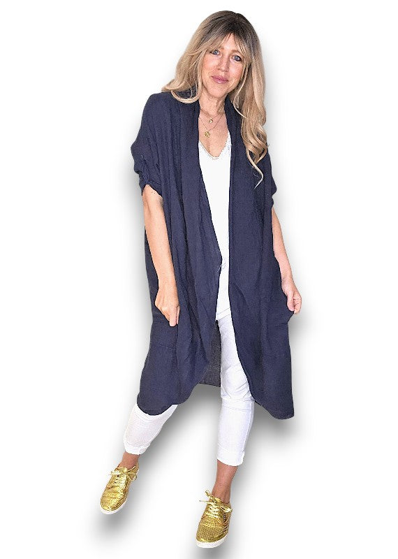 Navy Linen Cover Up