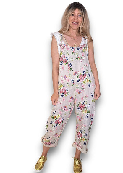 Beige Wild Daisy Tie it your way-Jumpsuit