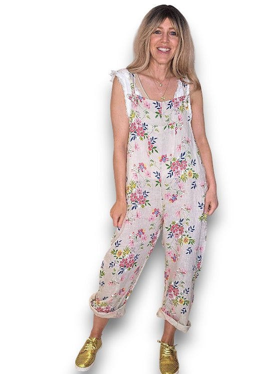 Beige Wild Daisy Tie it your way-Jumpsuit
