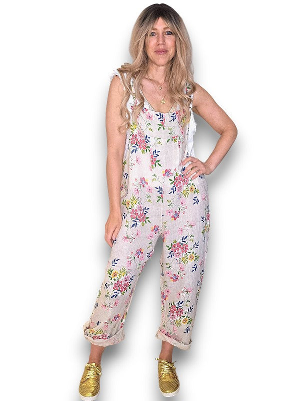 Beige Wild Daisy Tie it your way-Jumpsuit