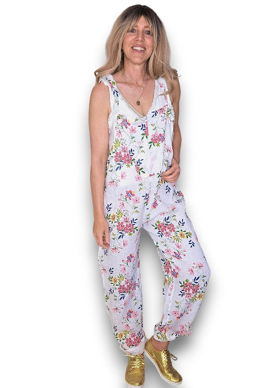 White Wild Daisy Tie it your way-Jumpsuit