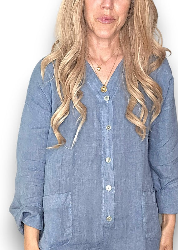 Petrol Pearl Front Buttons Long Sl Jumpsuit