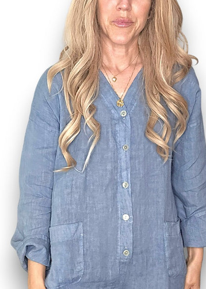 Petrol Pearl Front Buttons Long Sl Jumpsuit