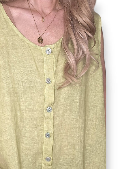 Antique Lime Pearl Front Buttons Jumpsuit