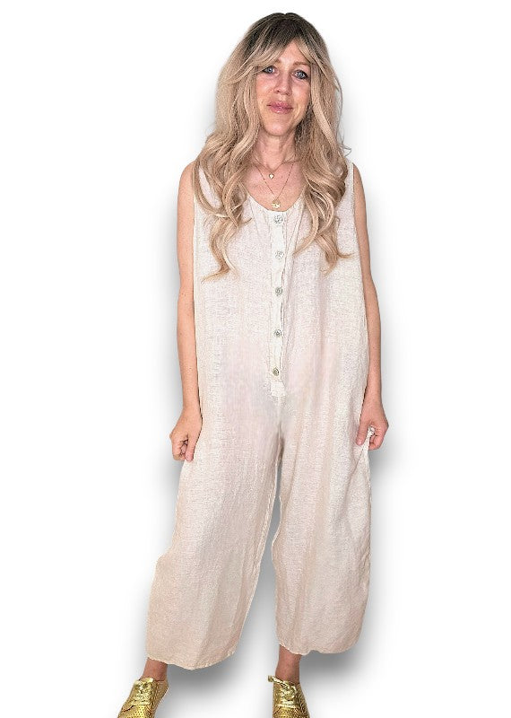 Beige Pearl Front Buttons Jumpsuit
