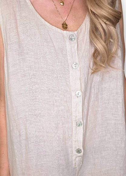 Beige Pearl Front Buttons Jumpsuit