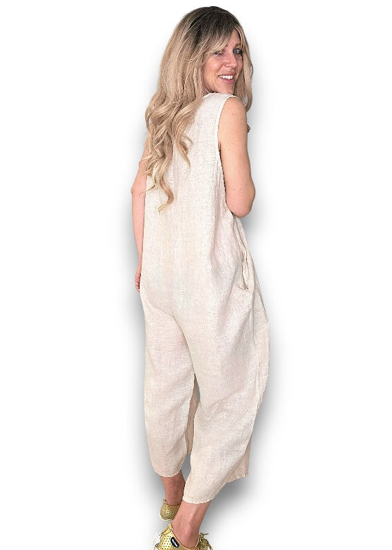 Beige Pearl Front Buttons Jumpsuit