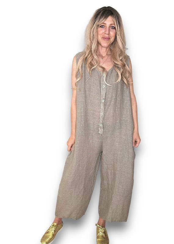 Mocha Pearl Front Buttons Jumpsuit