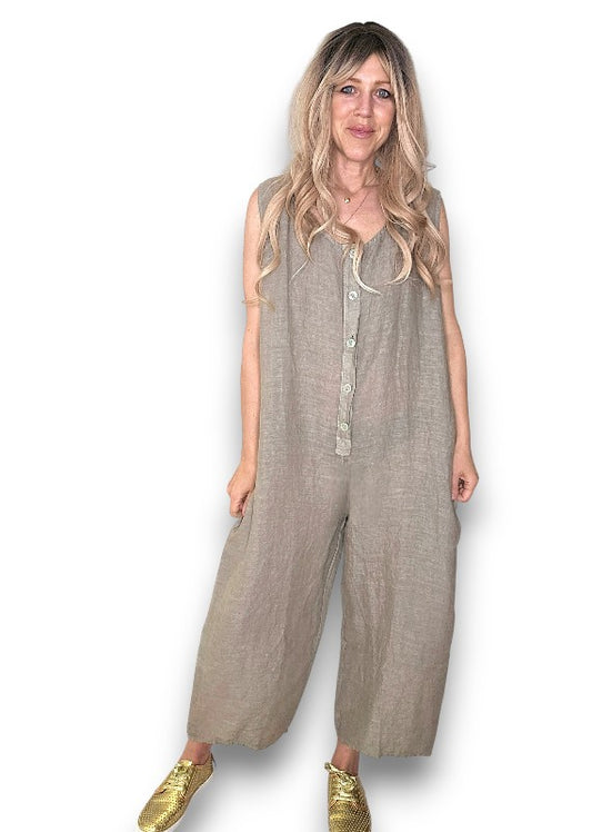 Mocha Pearl Front Buttons Jumpsuit