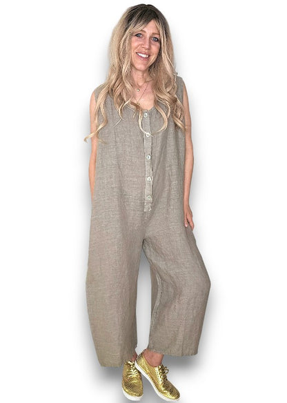 Mocha Pearl Front Buttons Jumpsuit