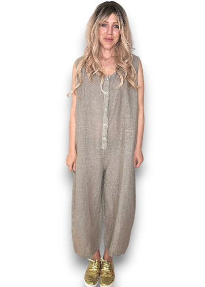 Mocha Pearl Front Buttons Jumpsuit
