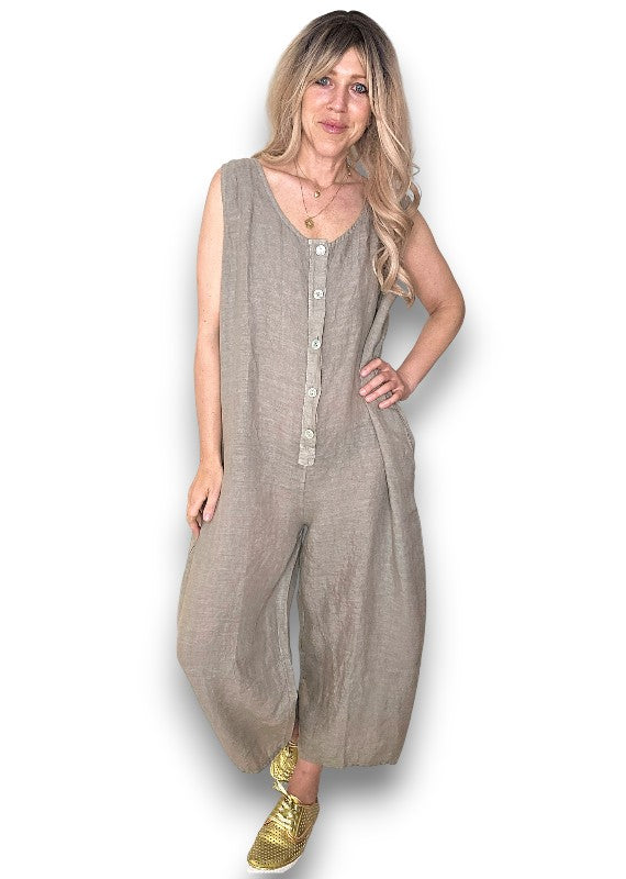 Mocha Pearl Front Buttons Jumpsuit