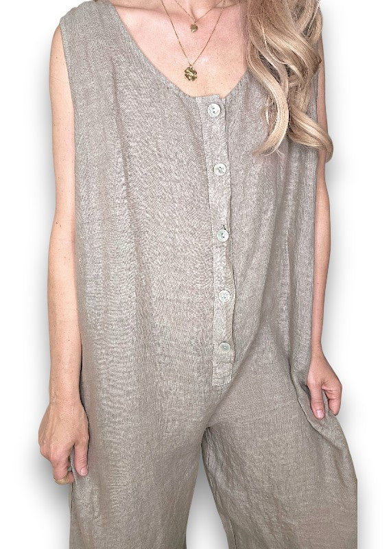 Mocha Pearl Front Buttons Jumpsuit