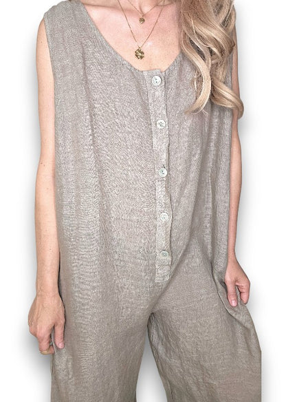 Mocha Pearl Front Buttons Jumpsuit