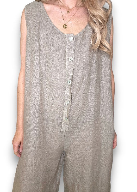 Mocha Pearl Front Buttons Jumpsuit