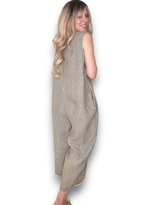Mocha Pearl Front Buttons Jumpsuit