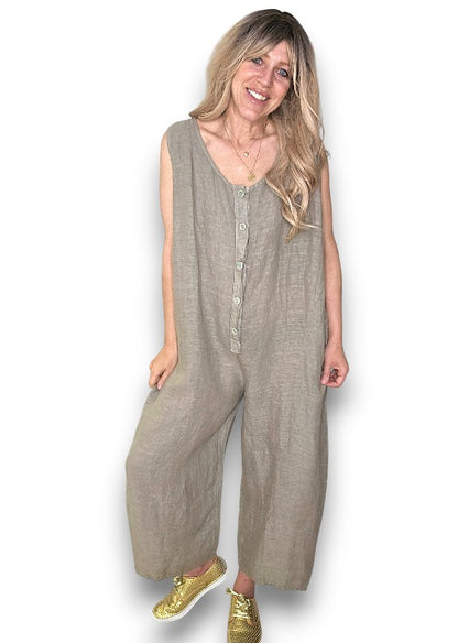 Mocha Pearl Front Buttons Jumpsuit