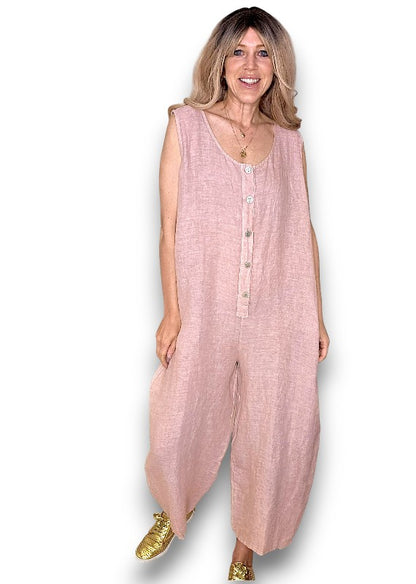 Baby Pink Pearl Front Buttons Jumpsuit