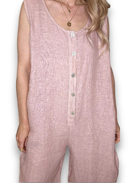 Baby Pink Pearl Front Buttons Jumpsuit