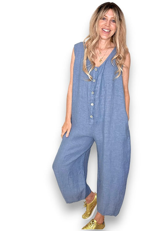 Petrol Pearl Front Buttons Jumpsuit