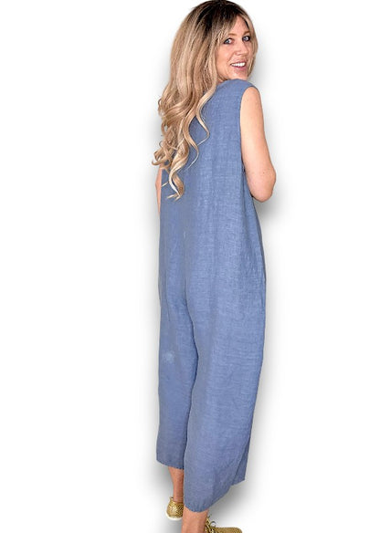 Petrol Pearl Front Buttons Jumpsuit