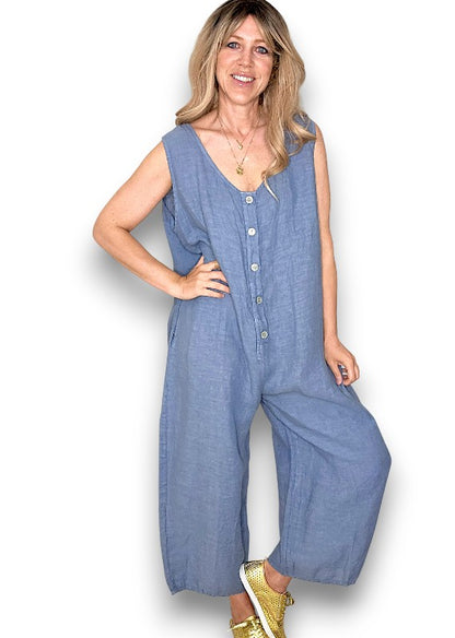 Petrol Pearl Front Buttons Jumpsuit