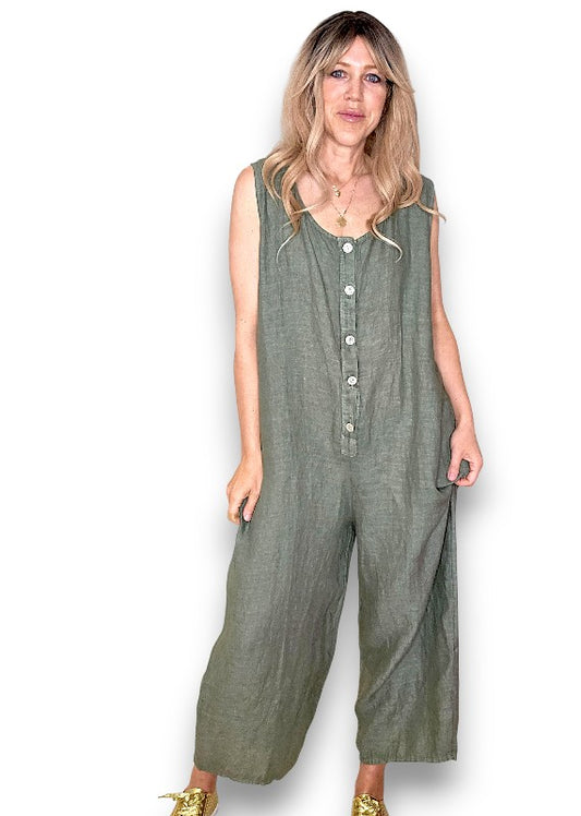 Grey Pearl Front Buttons Jumpsuit