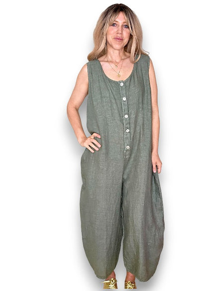 Grey Pearl Front Buttons Jumpsuit