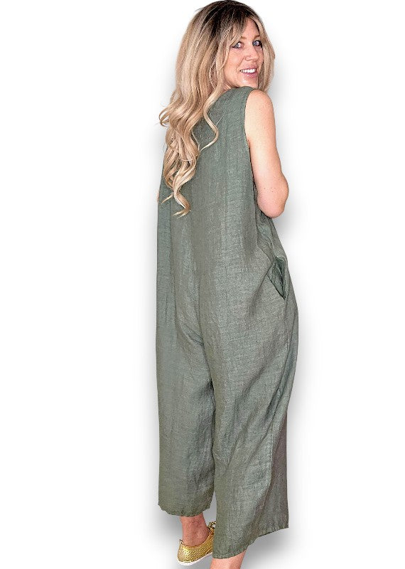 Grey Pearl Front Buttons Jumpsuit
