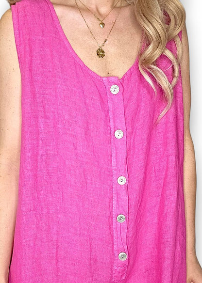 Hot Pink Pearl Front Buttons Jumpsuit