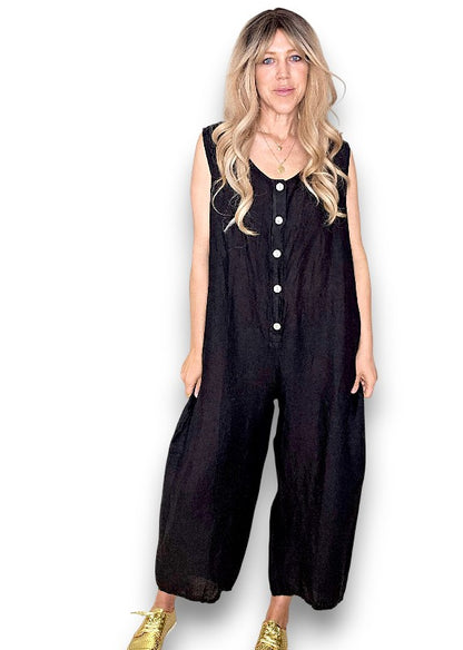 Black Pearl Front Buttons Jumpsuit