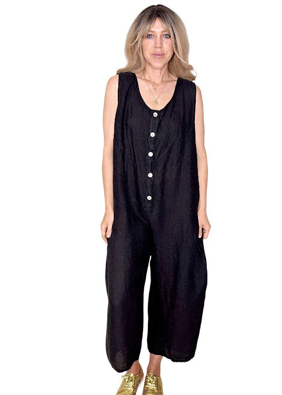 Black Pearl Front Buttons Jumpsuit