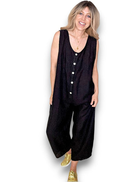 Black Pearl Front Buttons Jumpsuit