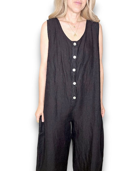 Black Pearl Front Buttons Jumpsuit