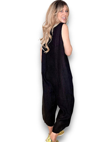 Black Pearl Front Buttons Jumpsuit