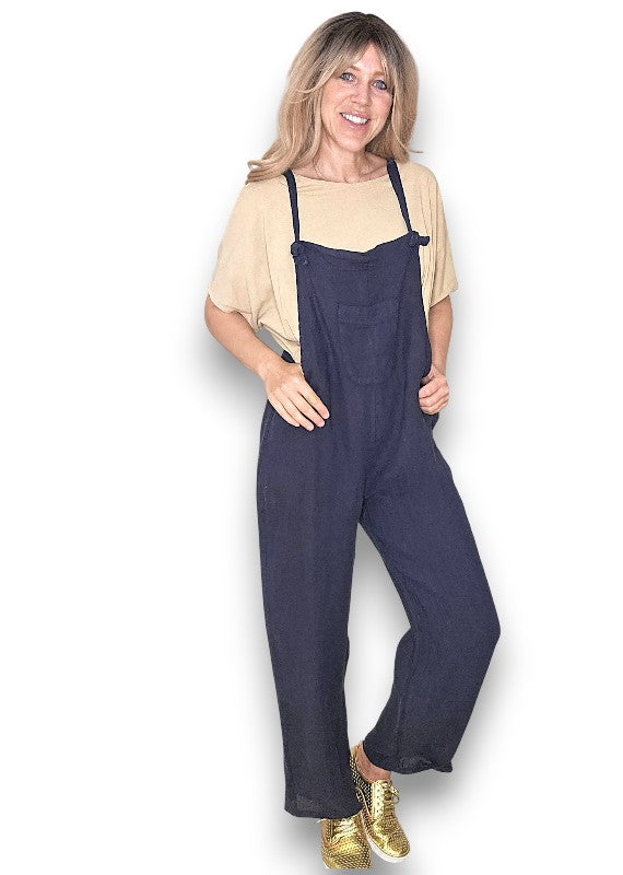 Navy Plain Frnt Pkt Tie it your way-Jumpsuit
