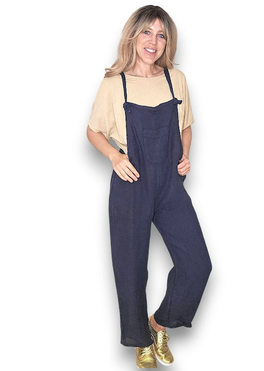 Navy Plain Frnt Pkt Tie it your way-Jumpsuit