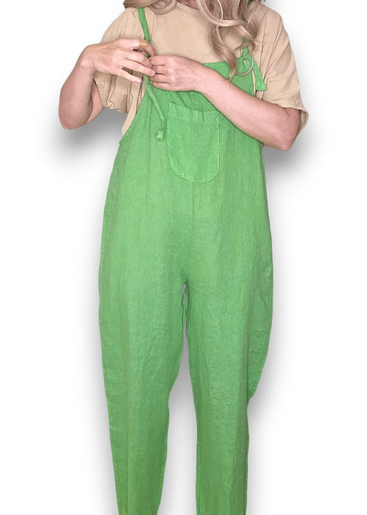 Bright Green Plain Frnt Pkt Tie it your way-Jumpsuit