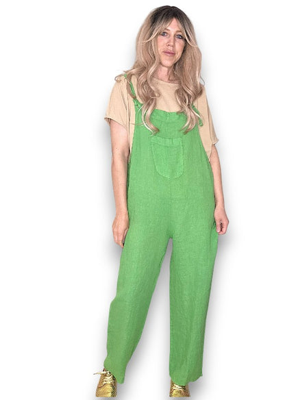 Bright Green Plain Frnt Pkt Tie it your way-Jumpsuit
